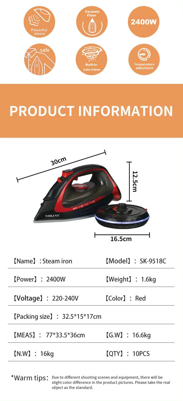 Sokany Premium Steam Iron - Image 6