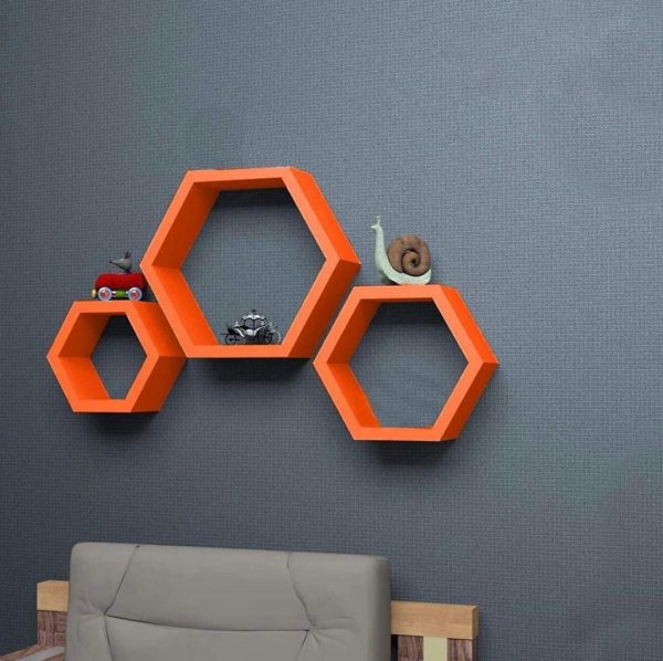 Hexagon Wall Shelf - Orange