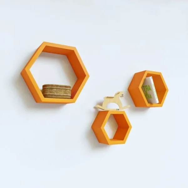 Hexagon Wall Shelf - Orange - Image 3