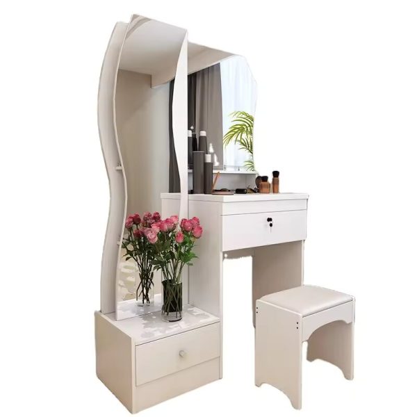 Modern S-Shaped Dressing Mirror with Storage - White - Image 4