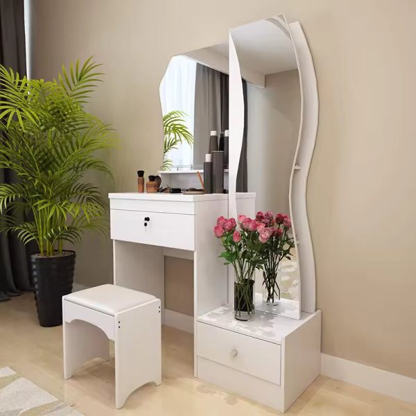 Modern S-Shaped Dressing Mirror with Storage - White - Image 3