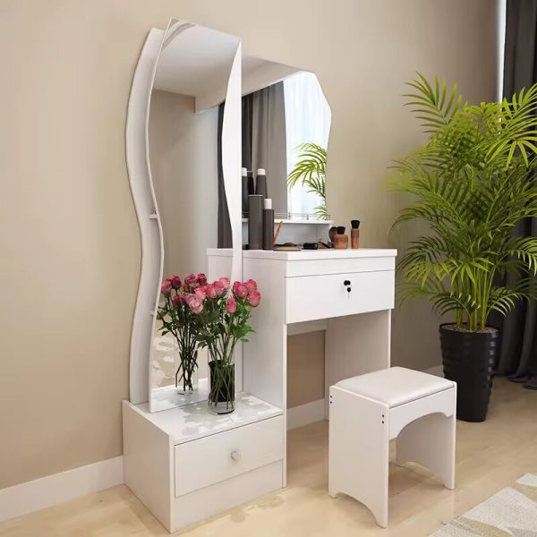 Modern S-Shaped Dressing Mirror with Storage - White