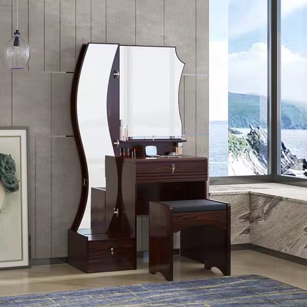 Modern S-Shaped Dressing Mirror with Storage - Brown