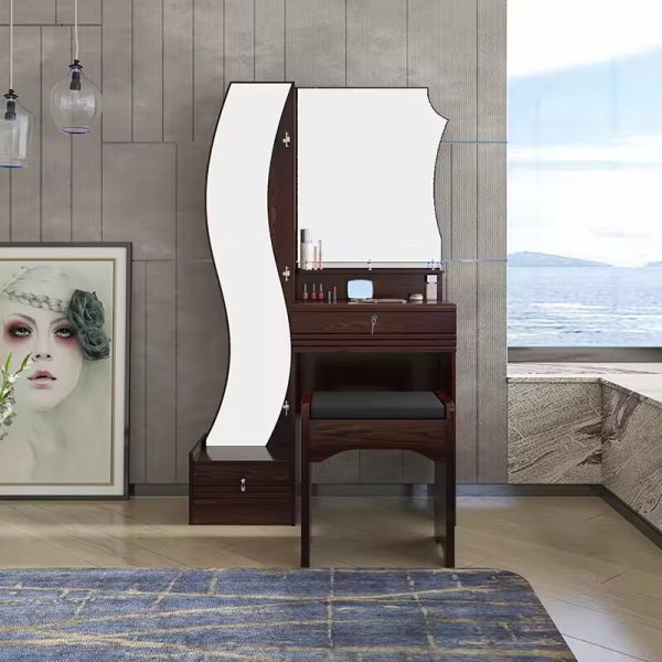 Modern S-Shaped Dressing Mirror with Storage - Brown - Image 2