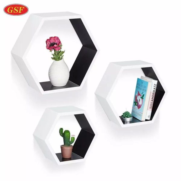 Hexagon Wall Shelf - White with black inner