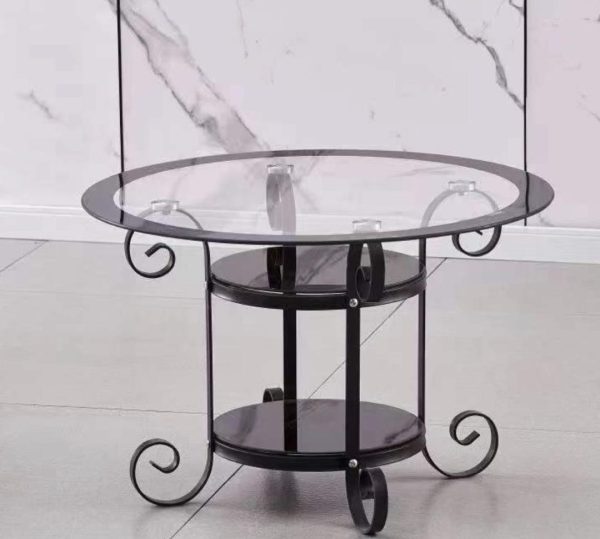 Round Glass Table with Black Stand