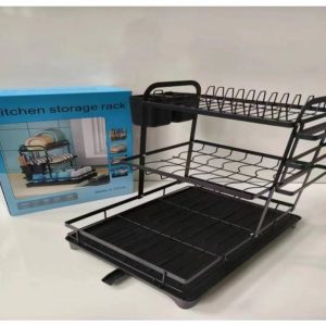 2 Tier Black Metal Stainless Steel Dish Drainer Rack