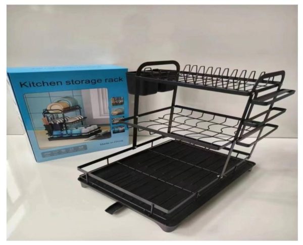 2 Tier Black Metal Stainless Steel Dish Drainer Rack